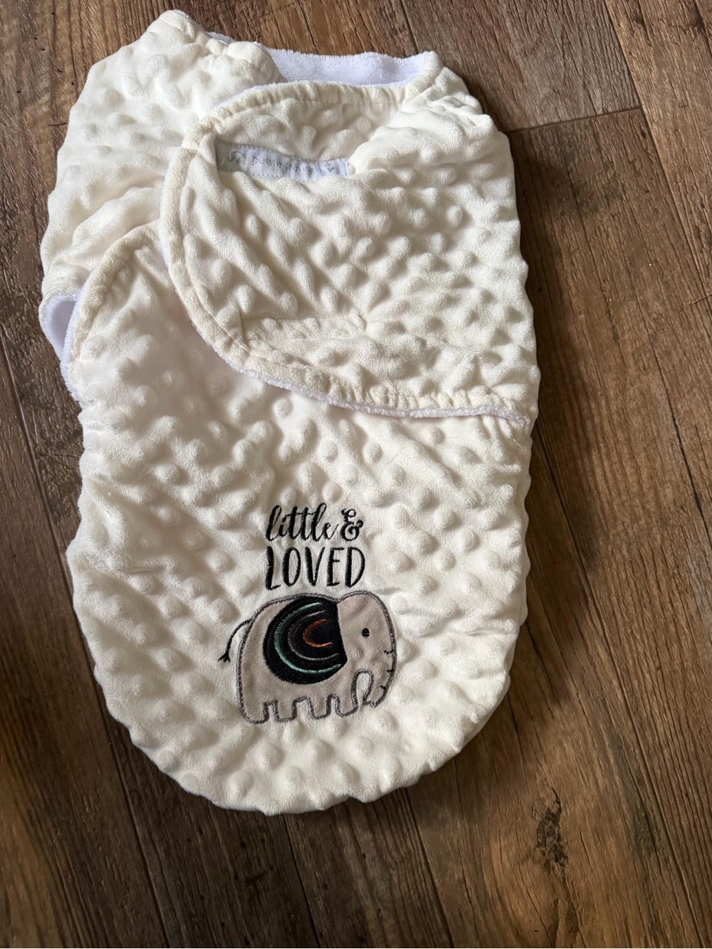 Little & Loved Cream Baby Swaddle Sack with Elephant Embroidery